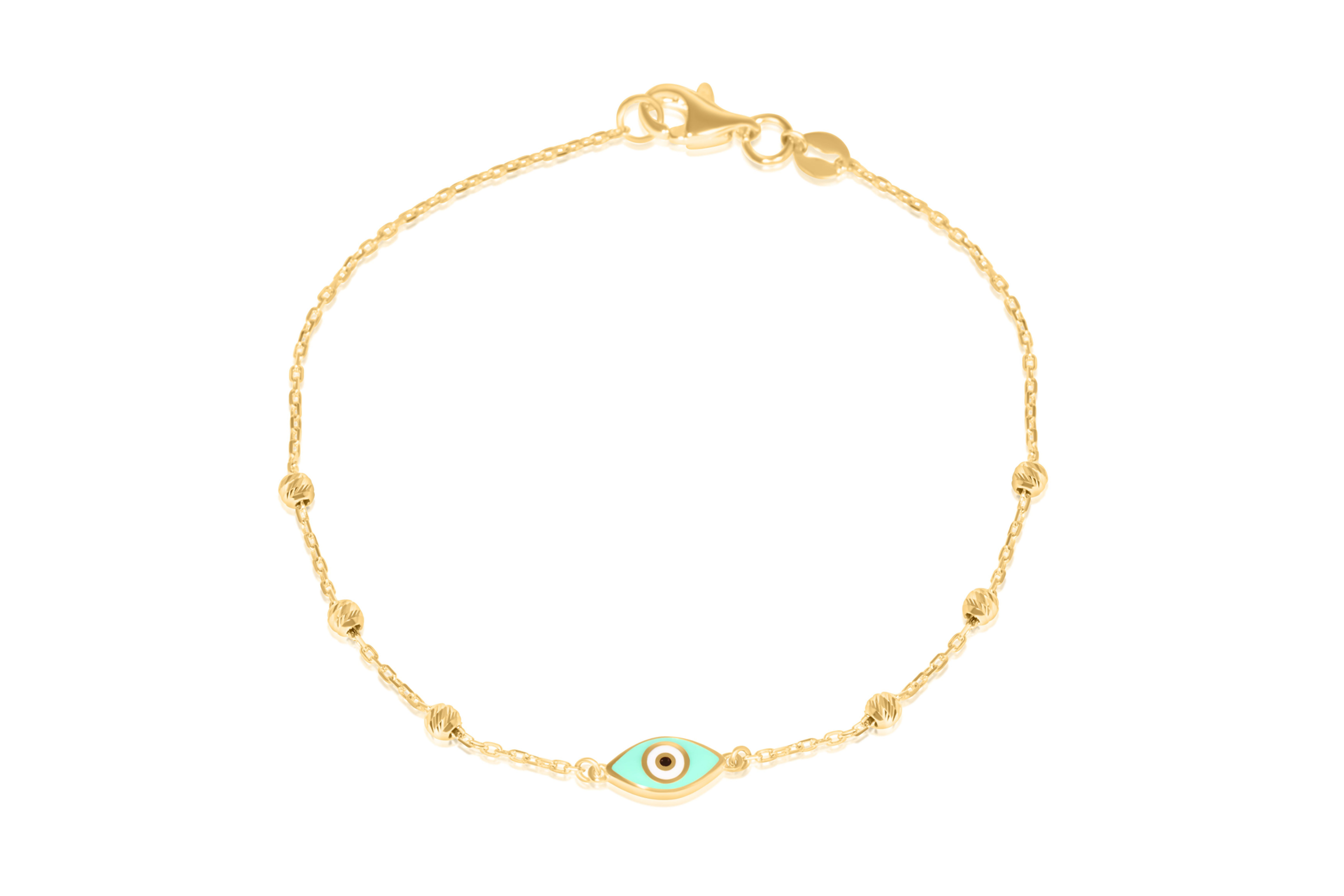 14K Yellow Gold Evil Eye Station Bracelet