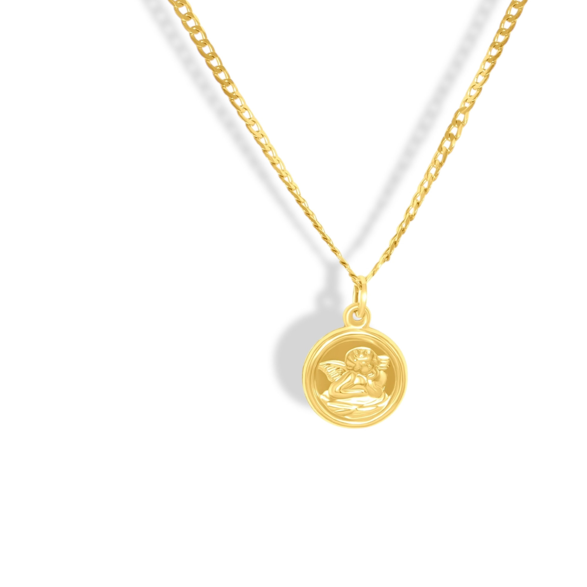 14K Yellow Gold Guardian Angel Pendant Necklace
