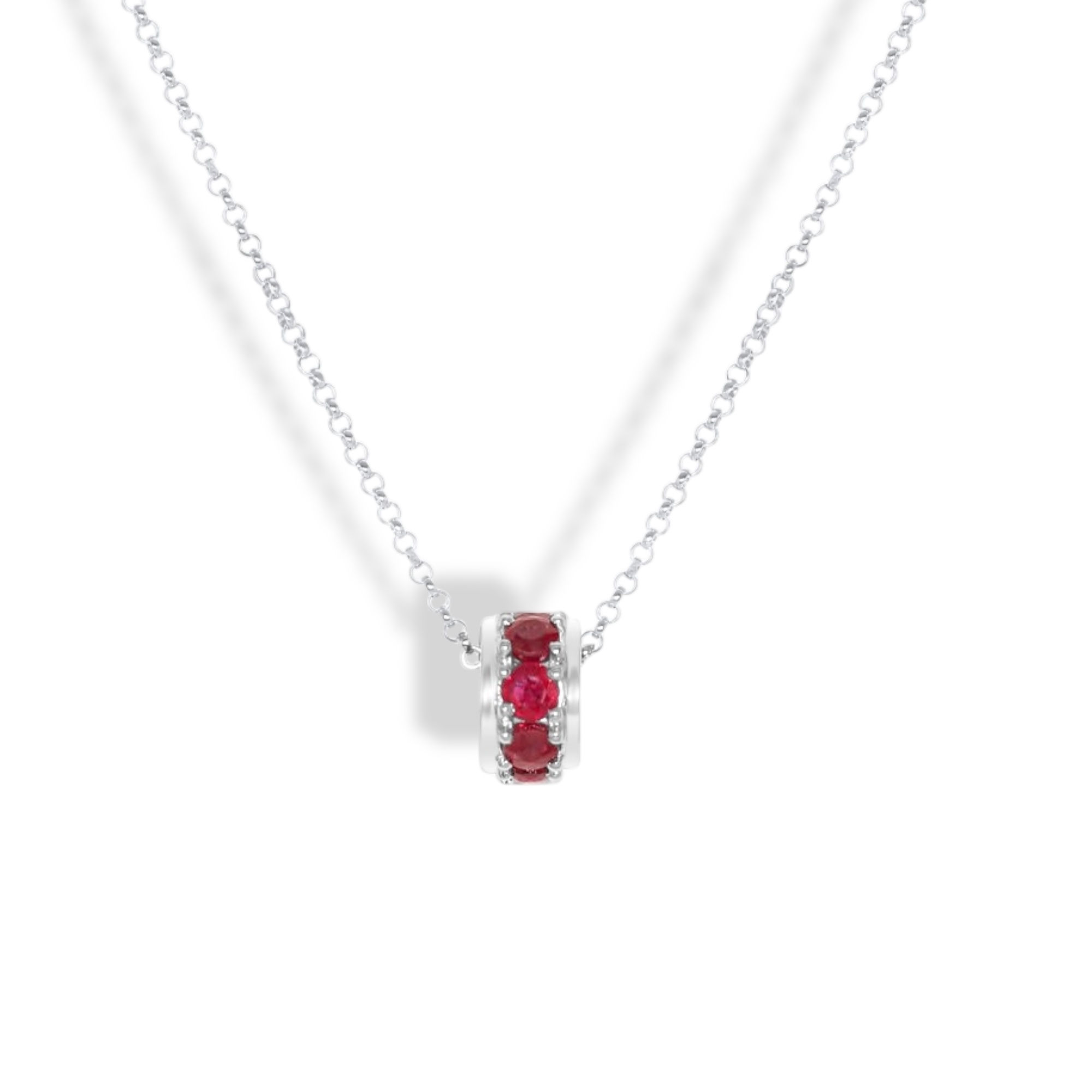 14K WHITE GOLD RONDEL ROUND PRONG RUBY NECKLACE