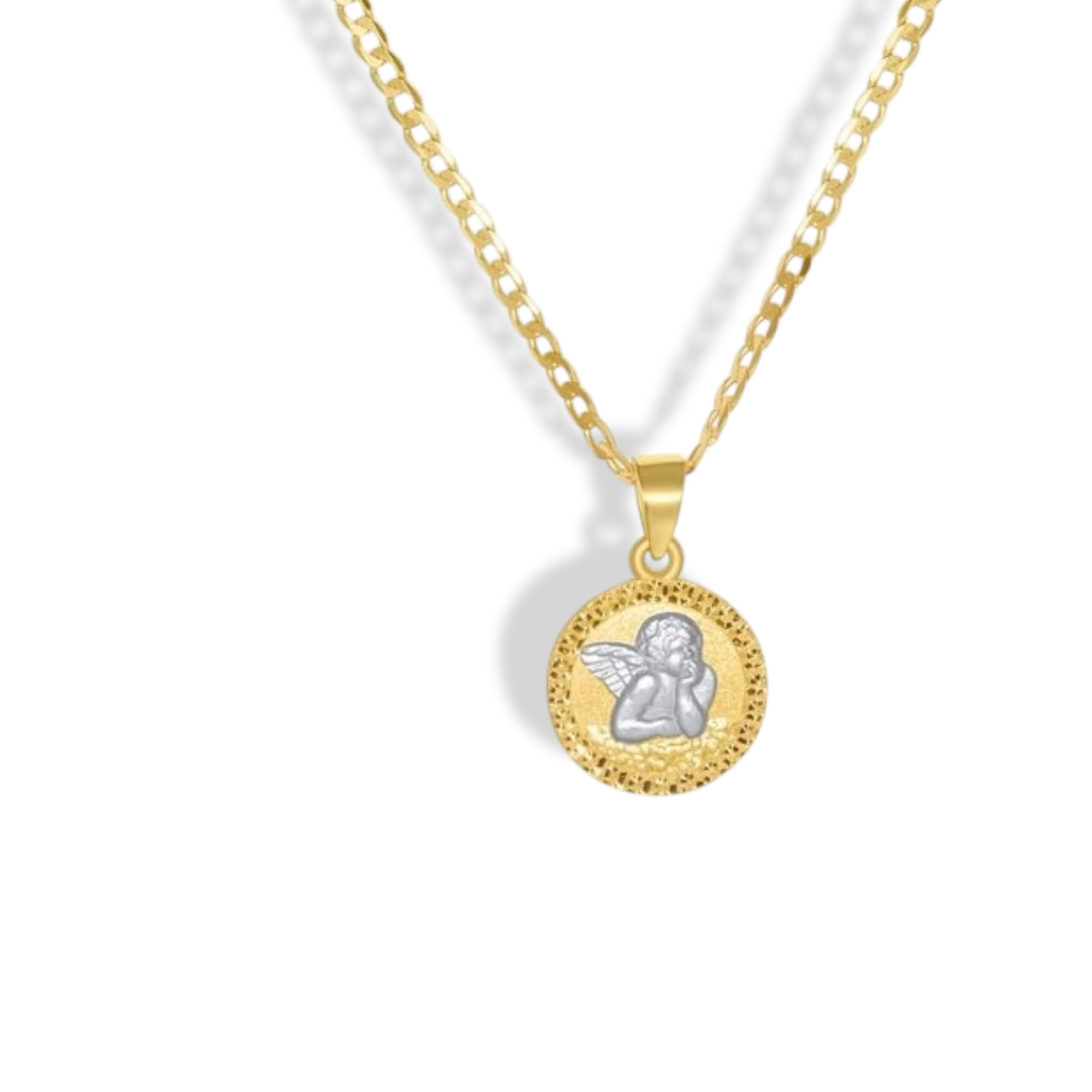 14K Two-Tone Gold Guardian Angel Pendant Necklace