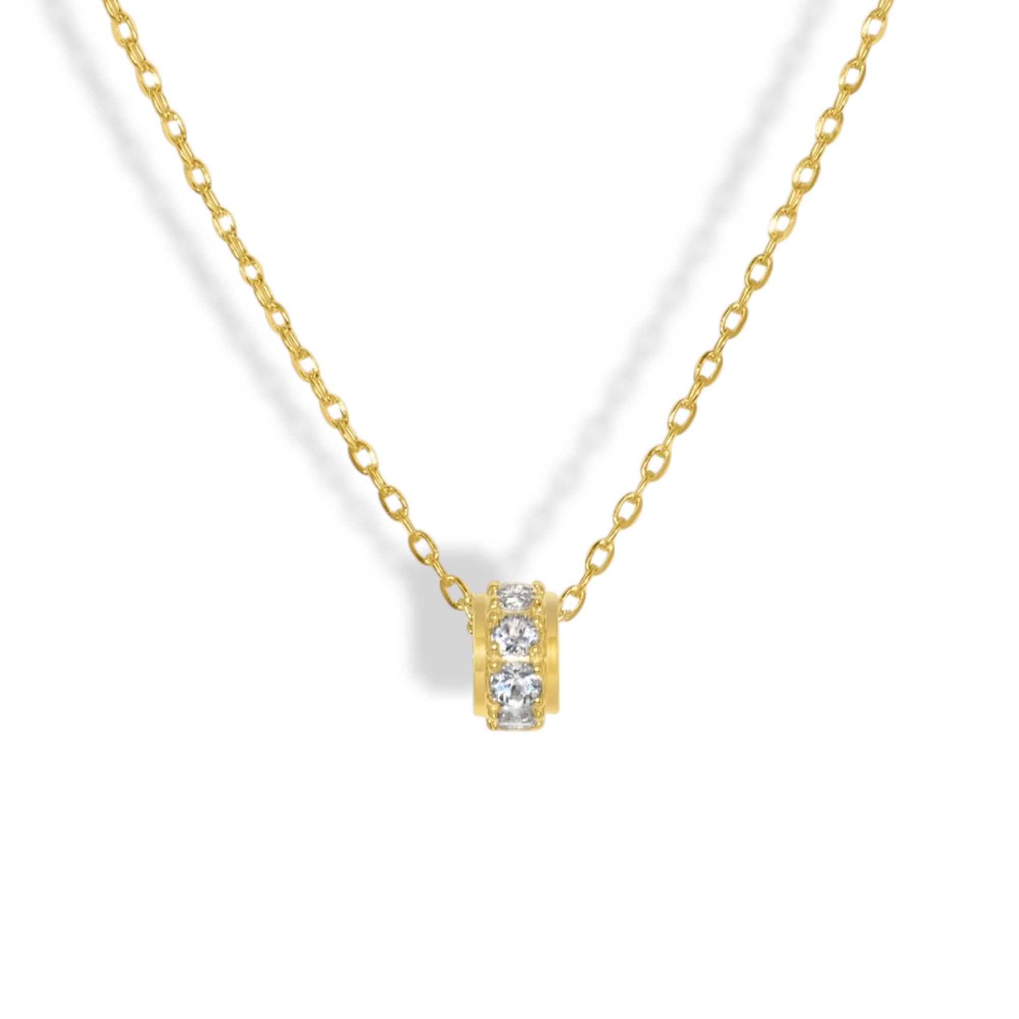 14K YELLOW GOLD RONDEL ROUND PRONG WHITE TOPAZ NECKLACE