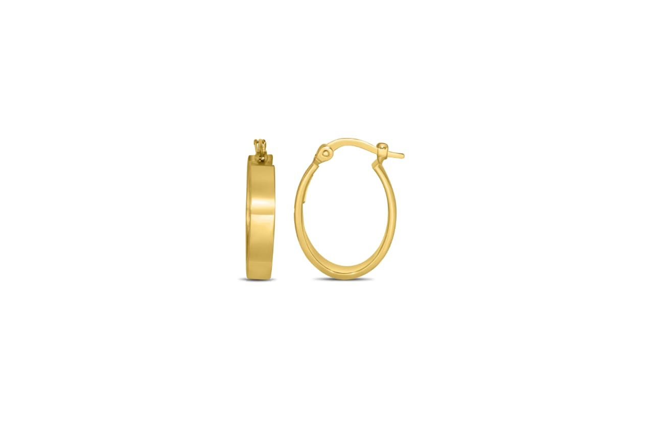 14K YELLOW GOLD OVAL POLISHED HOOP EARRINGS