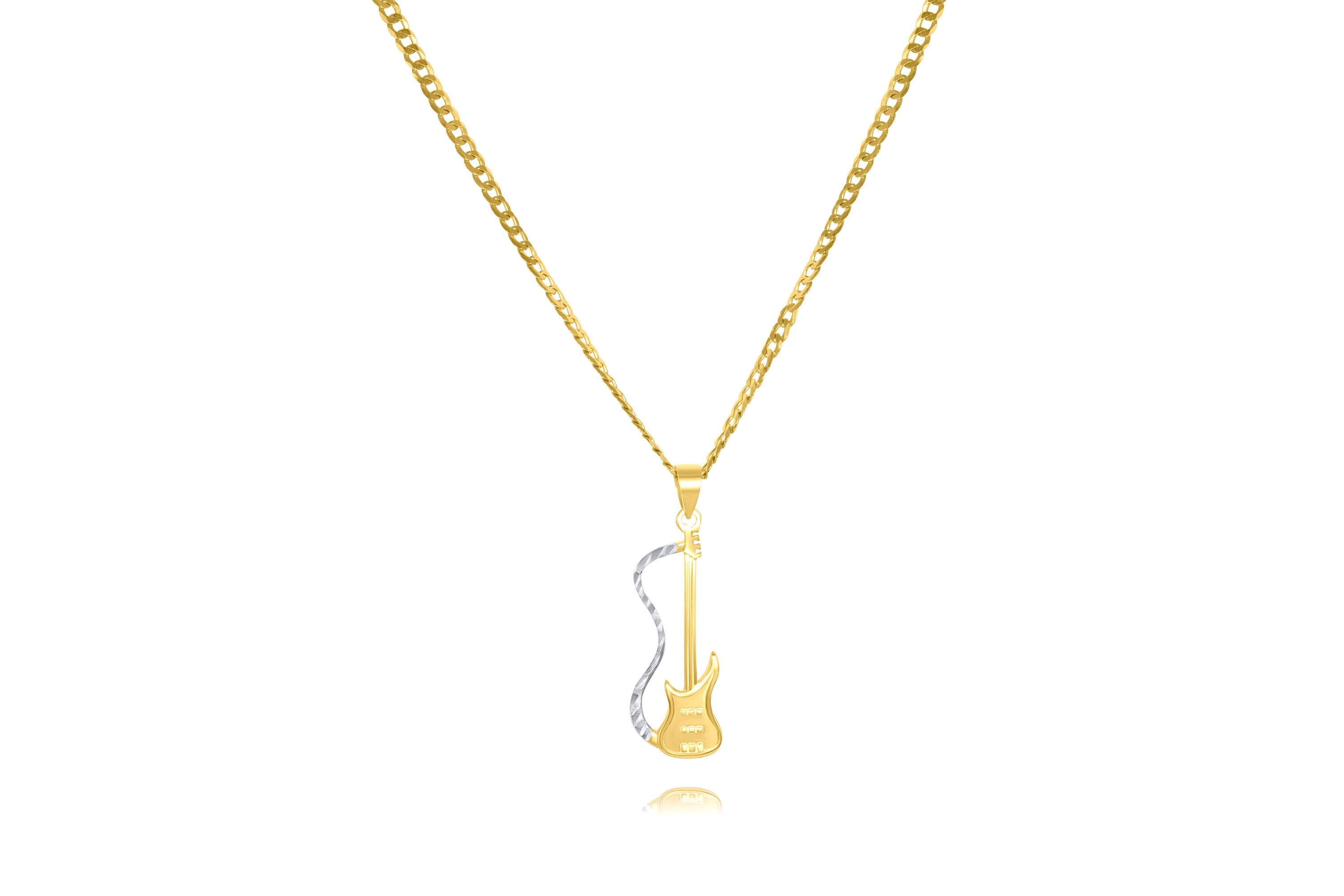14K Two-Tone Gold GUITAR Pendant Necklace