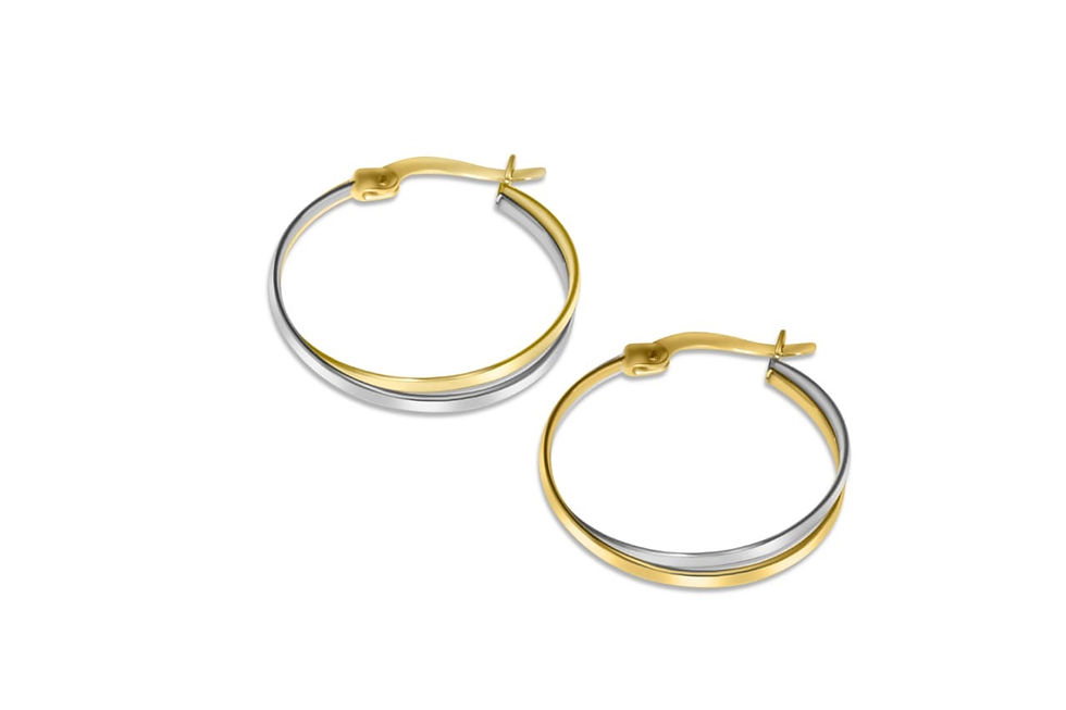 10K TWO TONE INTERLOCKING HOOP EARRINGS
