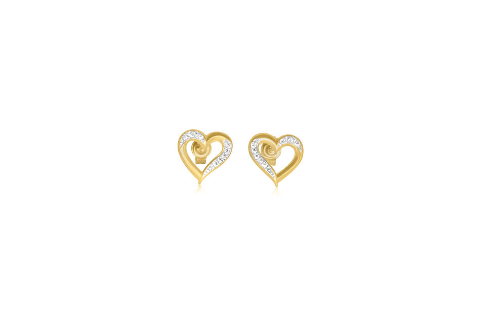 10K YELLOW GOLD CZ OPENWORK HEART STUD EARRINGS