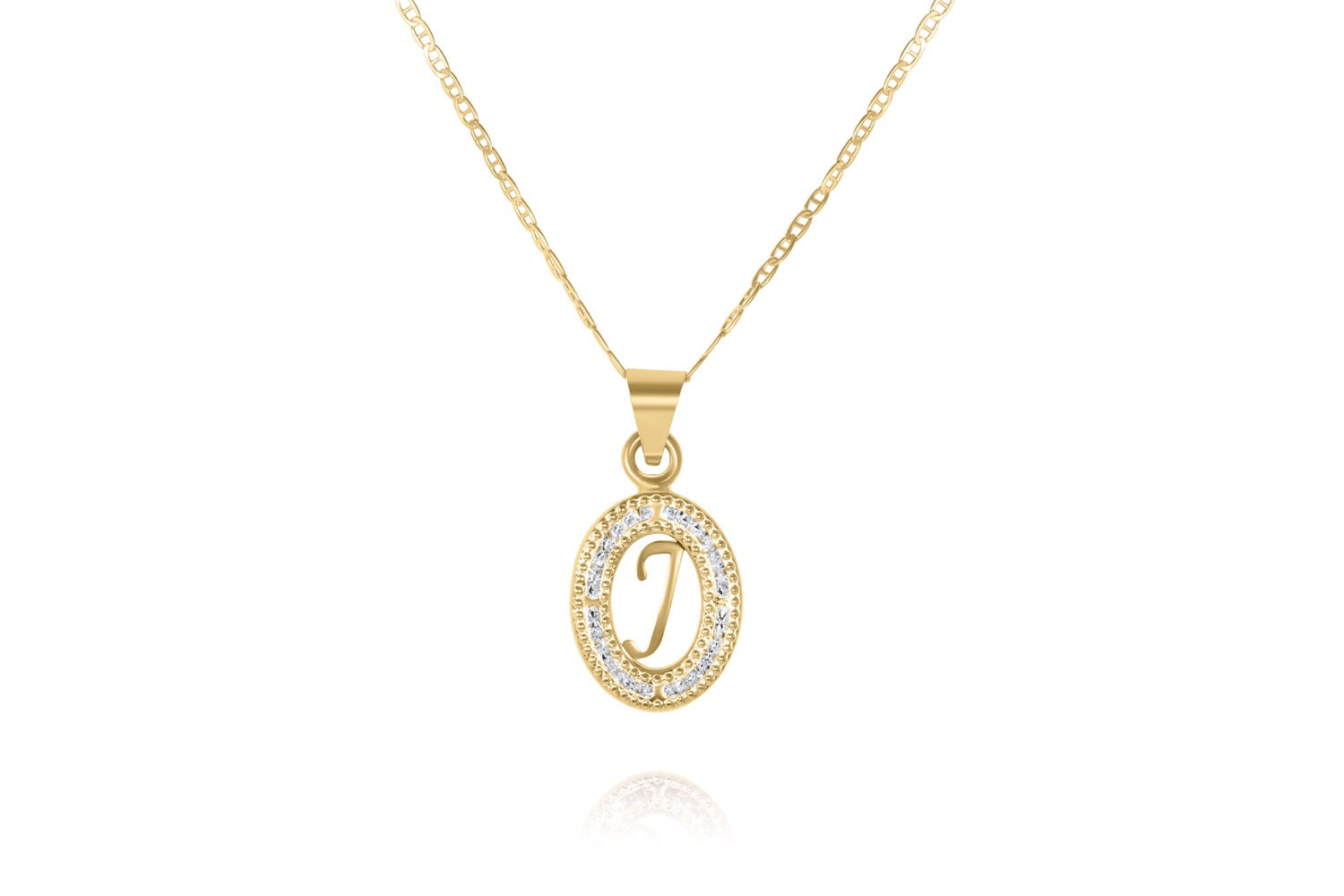 Cubic Zirconia Initial Pendant Necklace in 14K Yellow Gold