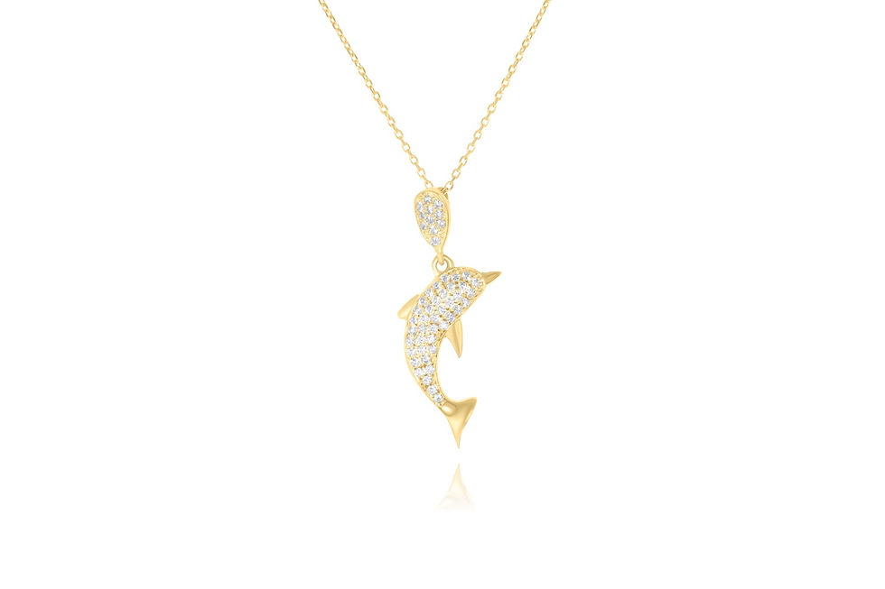 14K YELLOW GOLD AND CZ DOLPHIN PENDANT NECKLACE