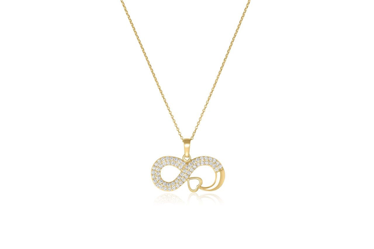 10K YELLOW GOLD CZ INFINITY HEART PENDANT NECKLACE