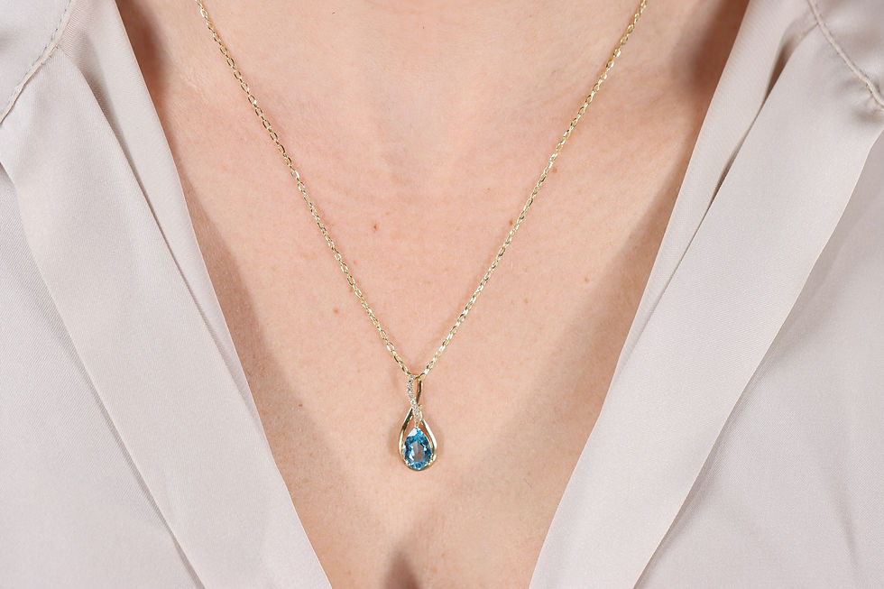 Thumbnail: 14K YELLOW GOLD TEARDROP BLUE TOPAZ AND DIAMOND NECKLACE