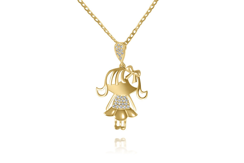 14K YELLOW GOLD CZ ¨GIRL¨ PENDANT NECKLACE