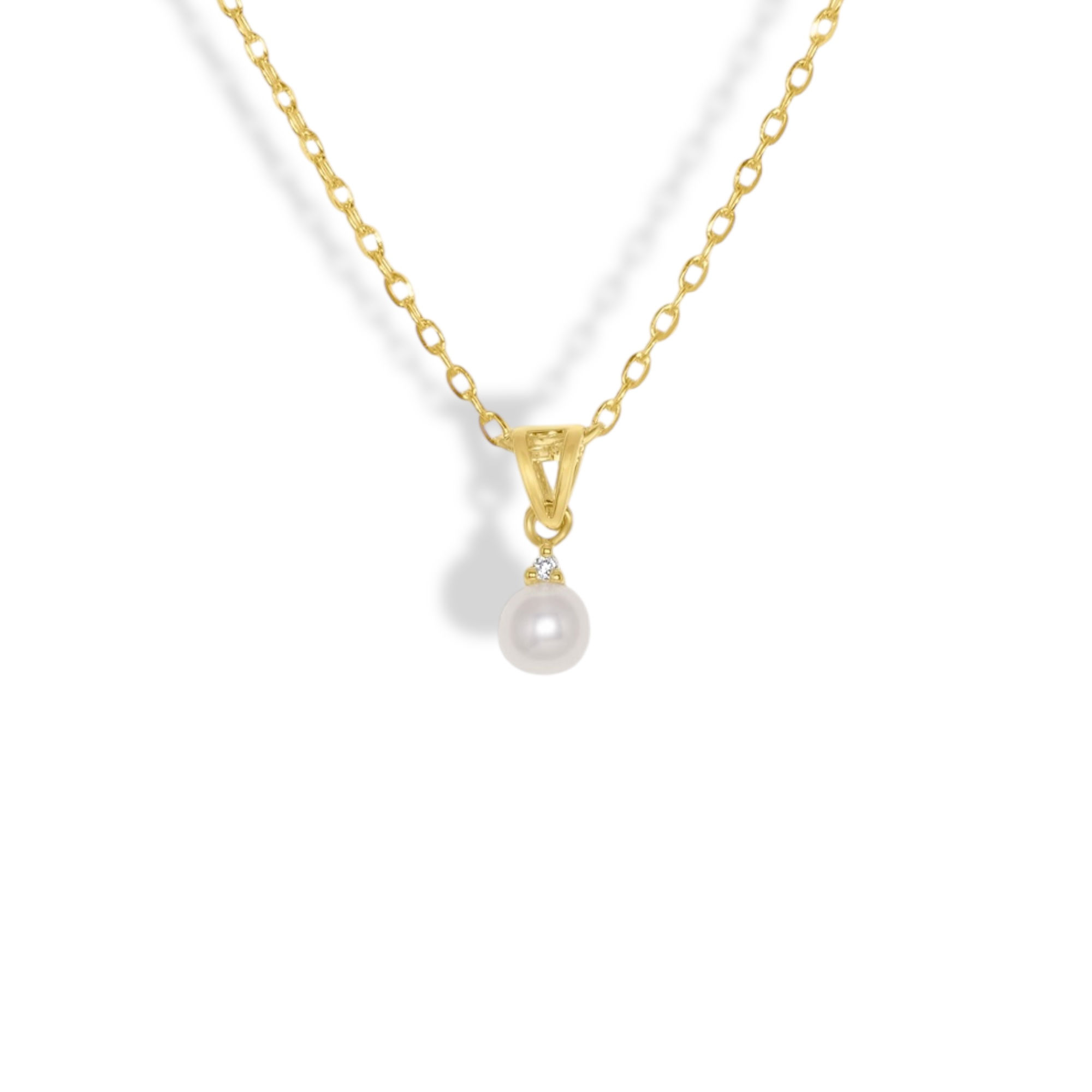 14K YELLOW GOLD CLASSIC PEARL AND DIAMOND NECKLACE