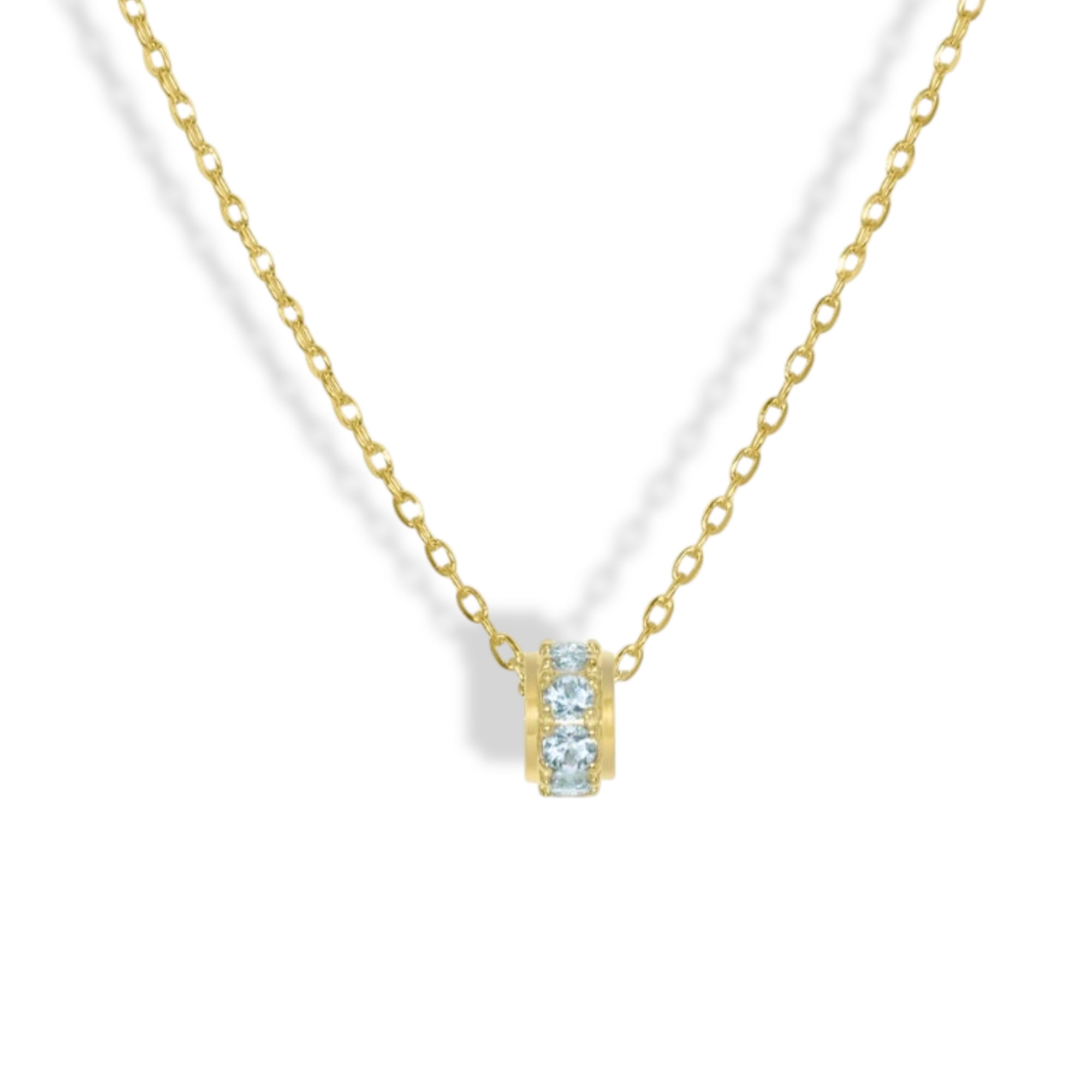 14K YELLOW GOLD RONDEL ROUND PRONG AQUAMARINE NECKLACE