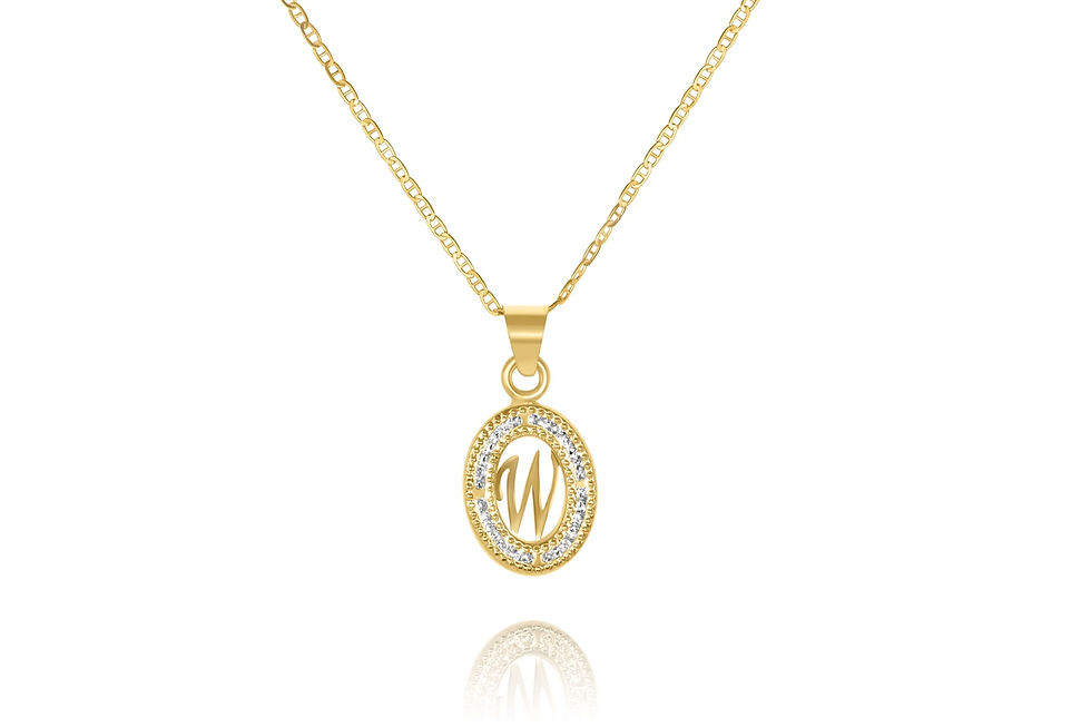 Thumbnail: Cubic Zirconia Initial Pendant Necklace in 14K Yellow Gold