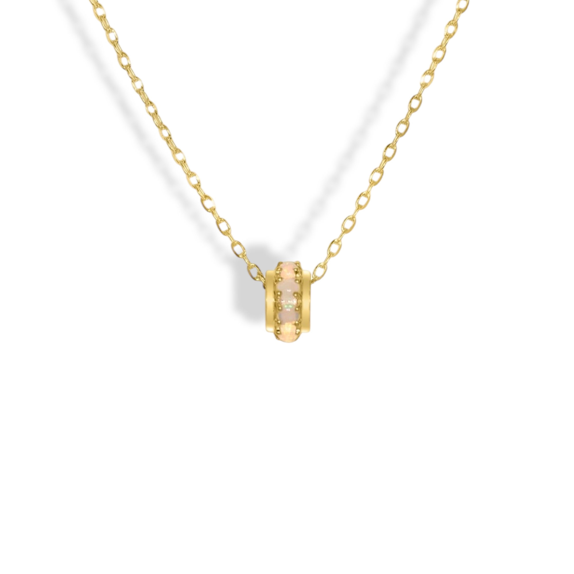 14K YELLOW GOLD RONDEL ROUND PRONG OPAL NECKLACE