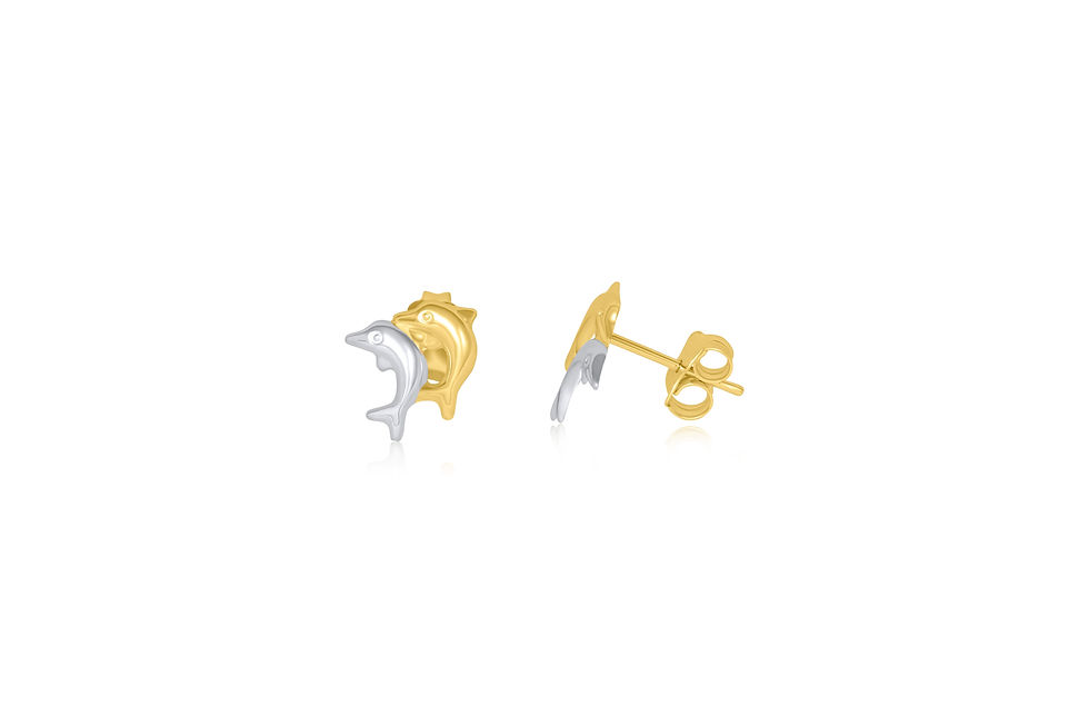 14K TWO TONE GOLD DOLPHIN STUD EARRINGS