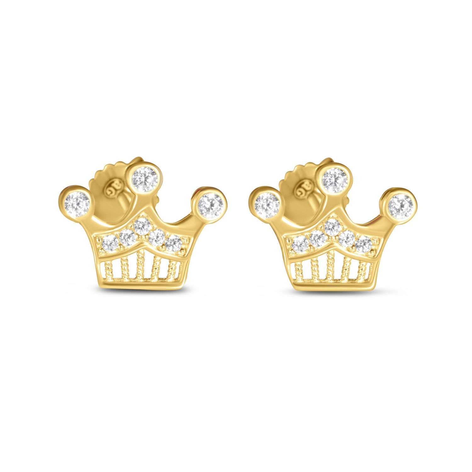 10K Yellow Gold and CZ Crown Stud Earrings