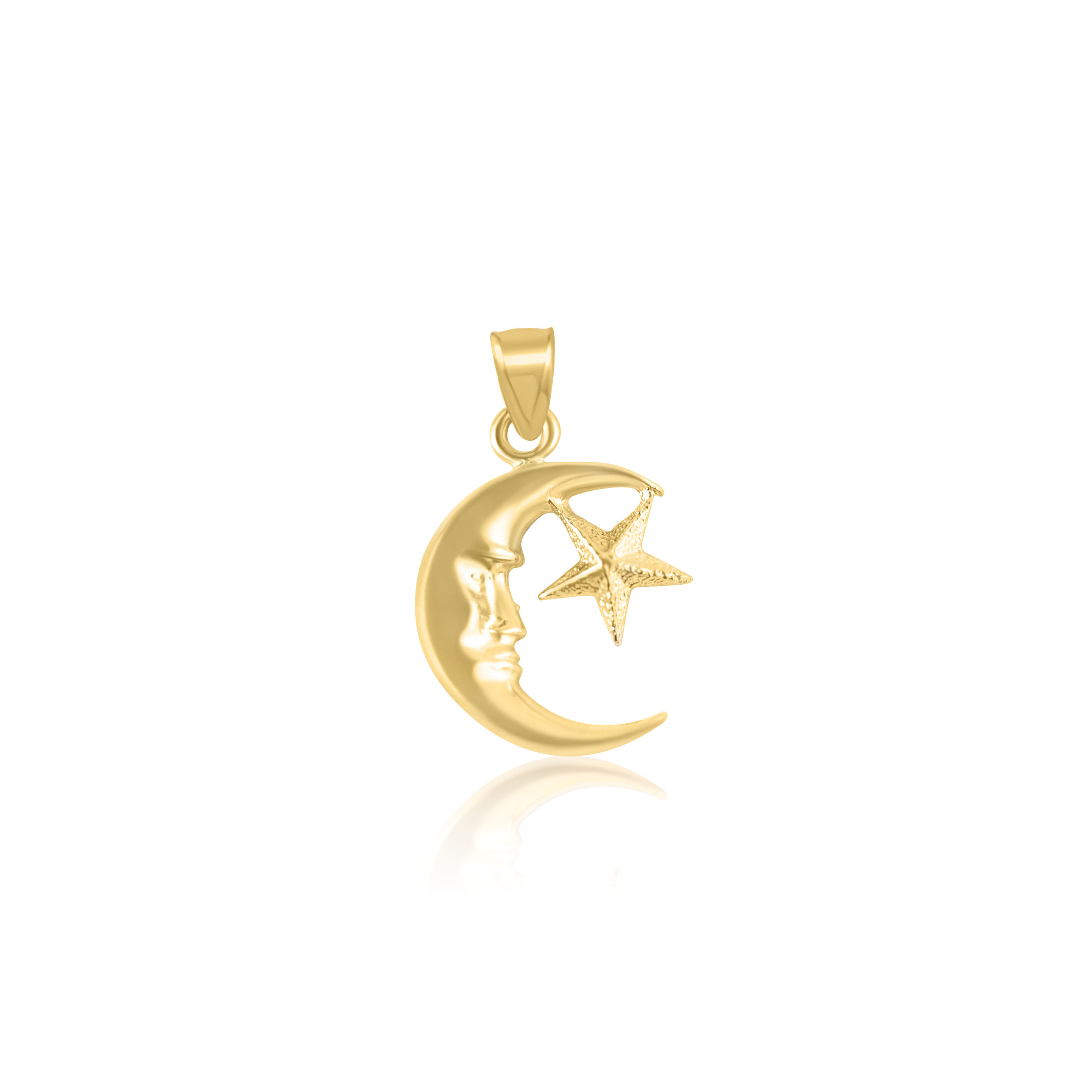 14k Yellow Gold Crescent Moon and Star Pendant