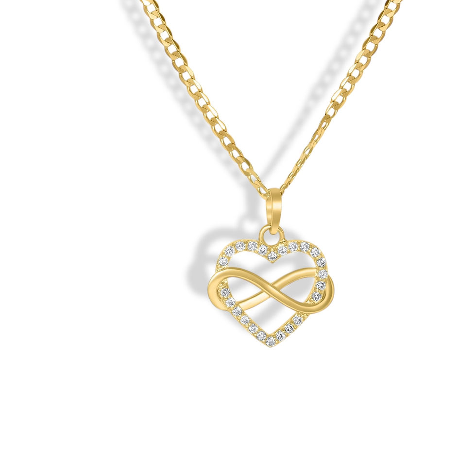 Thumbnail: 14K YELLOW GOLD CZ HEART AND INFINITY PENDANT NECKLACE