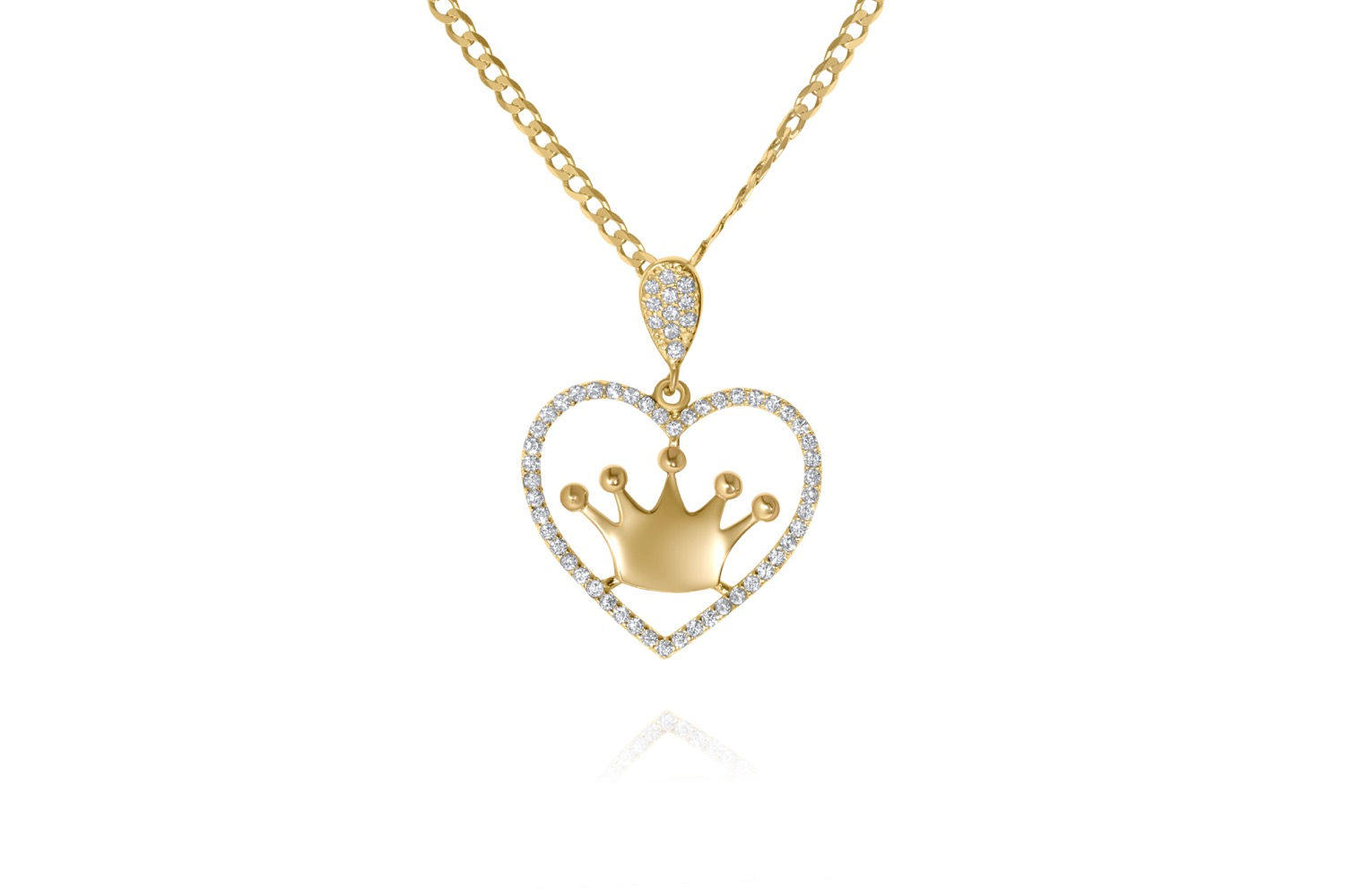 14K YELLOW GOLD CZ HEART PENDANT NECKLACE