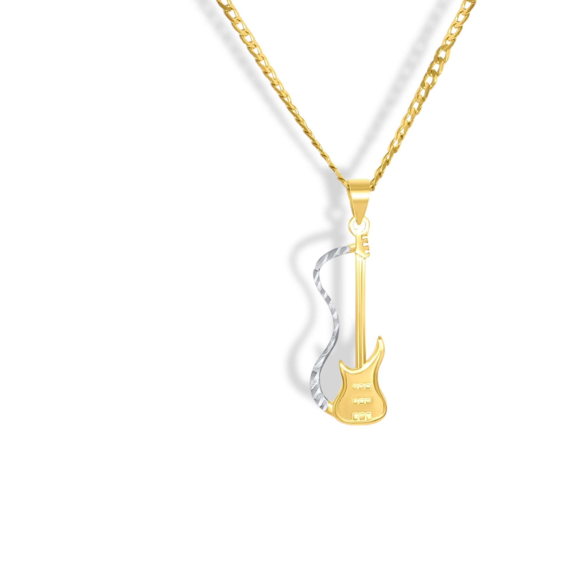14K Two-Tone Gold GUITAR Pendant Necklace