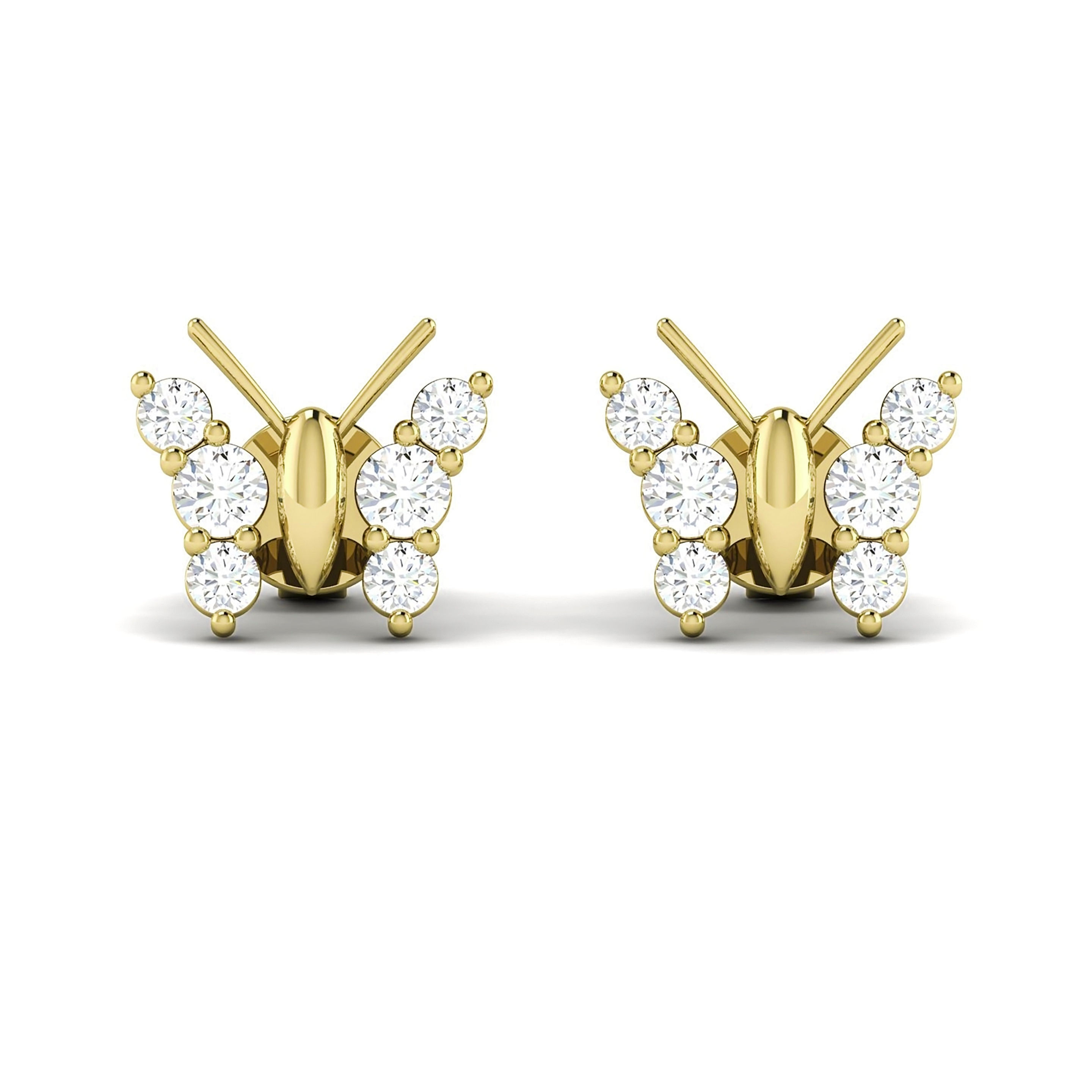 .10 CTW  DIAMONS SMALL BUTTERFLY STUD EARRINGS IN 14K YELLOW GOLD