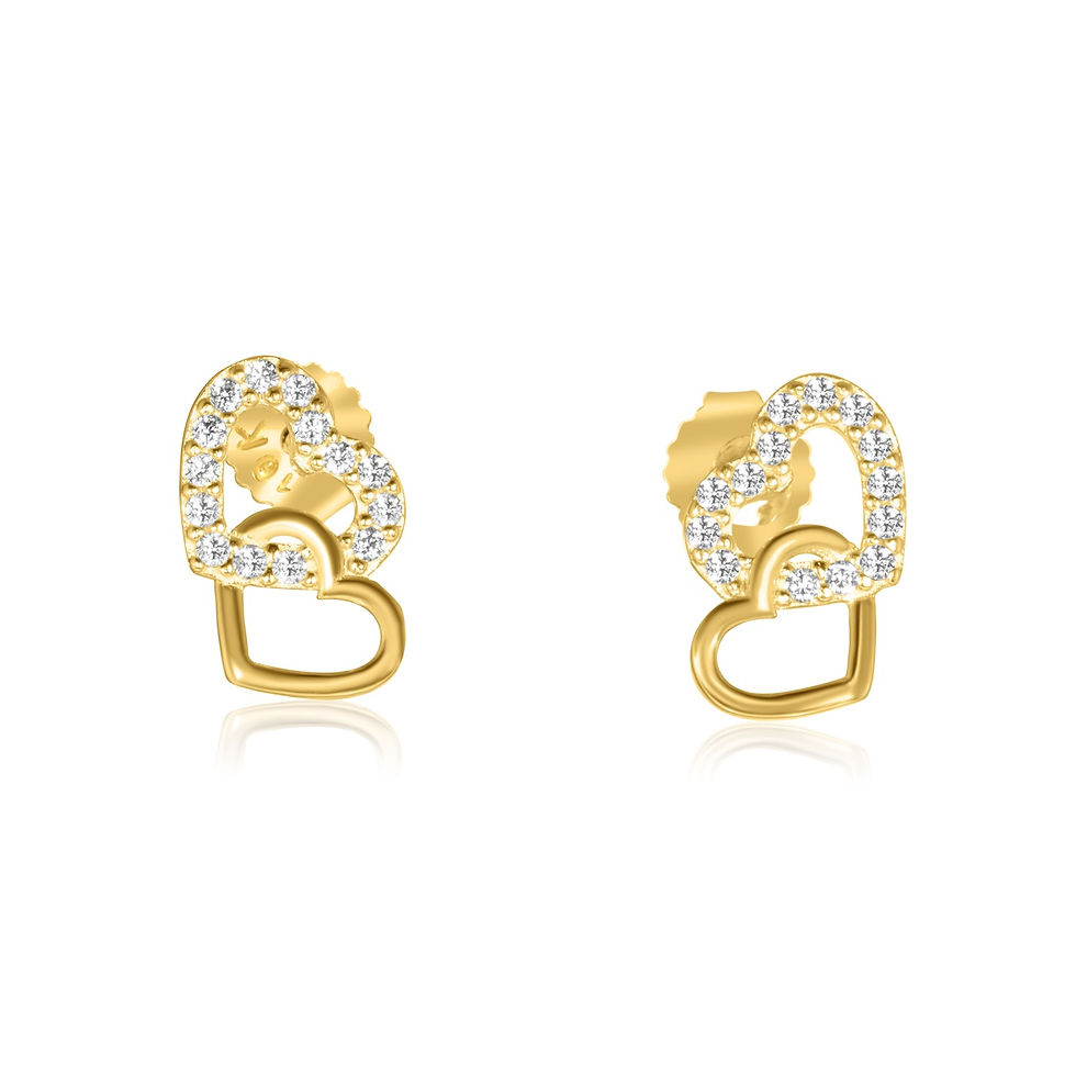 10K Yellow Gold and CZ Double Open-Space Heart Stud Earrings