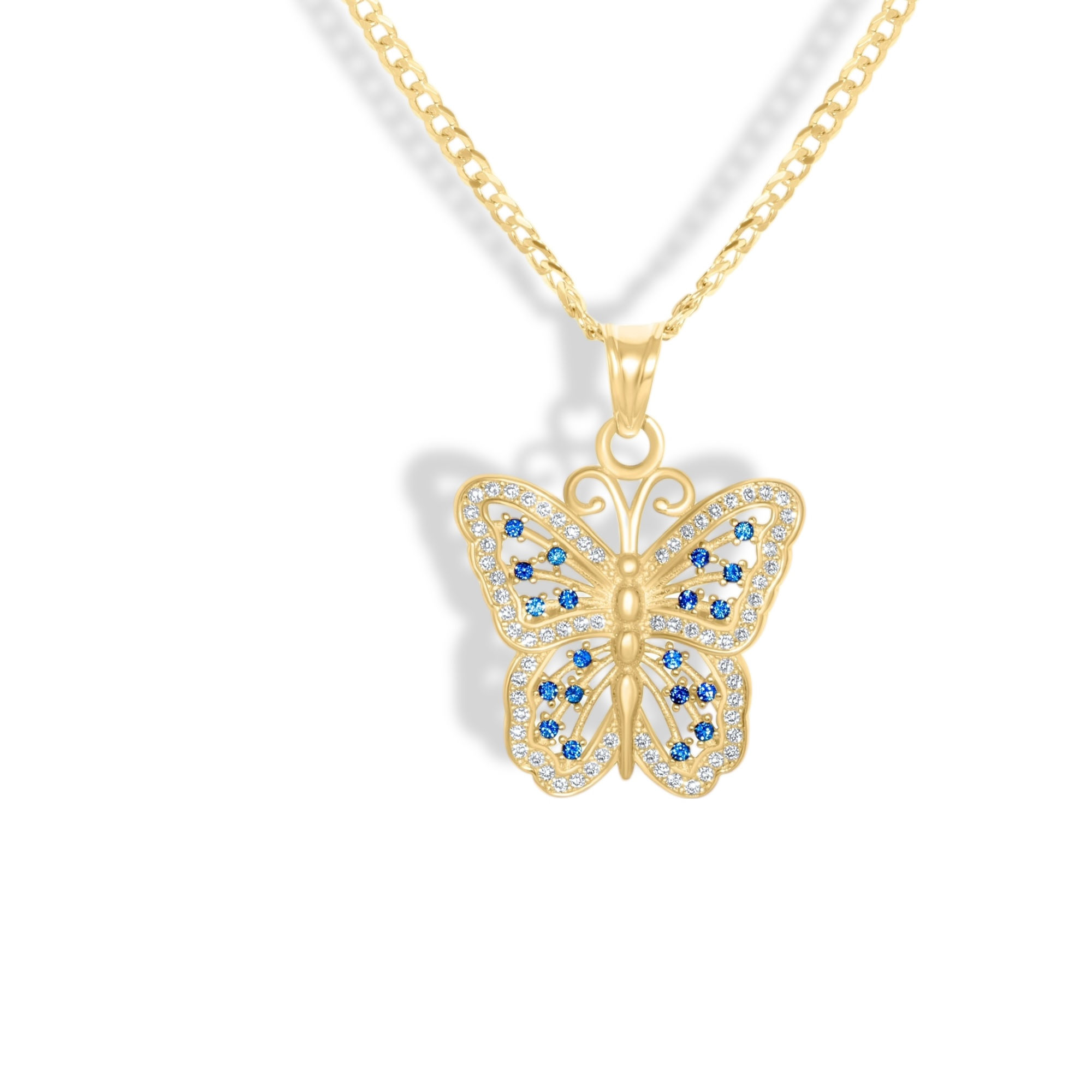 10K YELLOW GOLD BUTTERFLY PENDANT NECKLACE