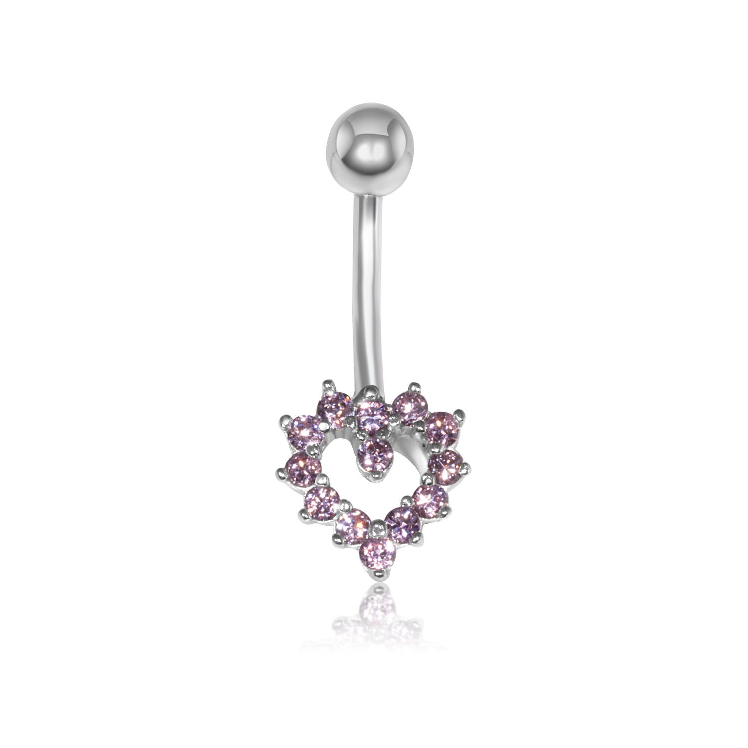 Gauge Heart Purple Cubic Zirconia Frame Belly Button Ring in 14K White Gold
