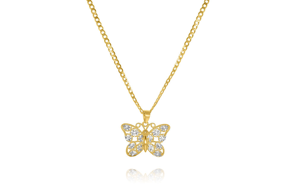 14K YELLOW AND WHITE GOLD BUTTERFLY PENDANT NECKLACE