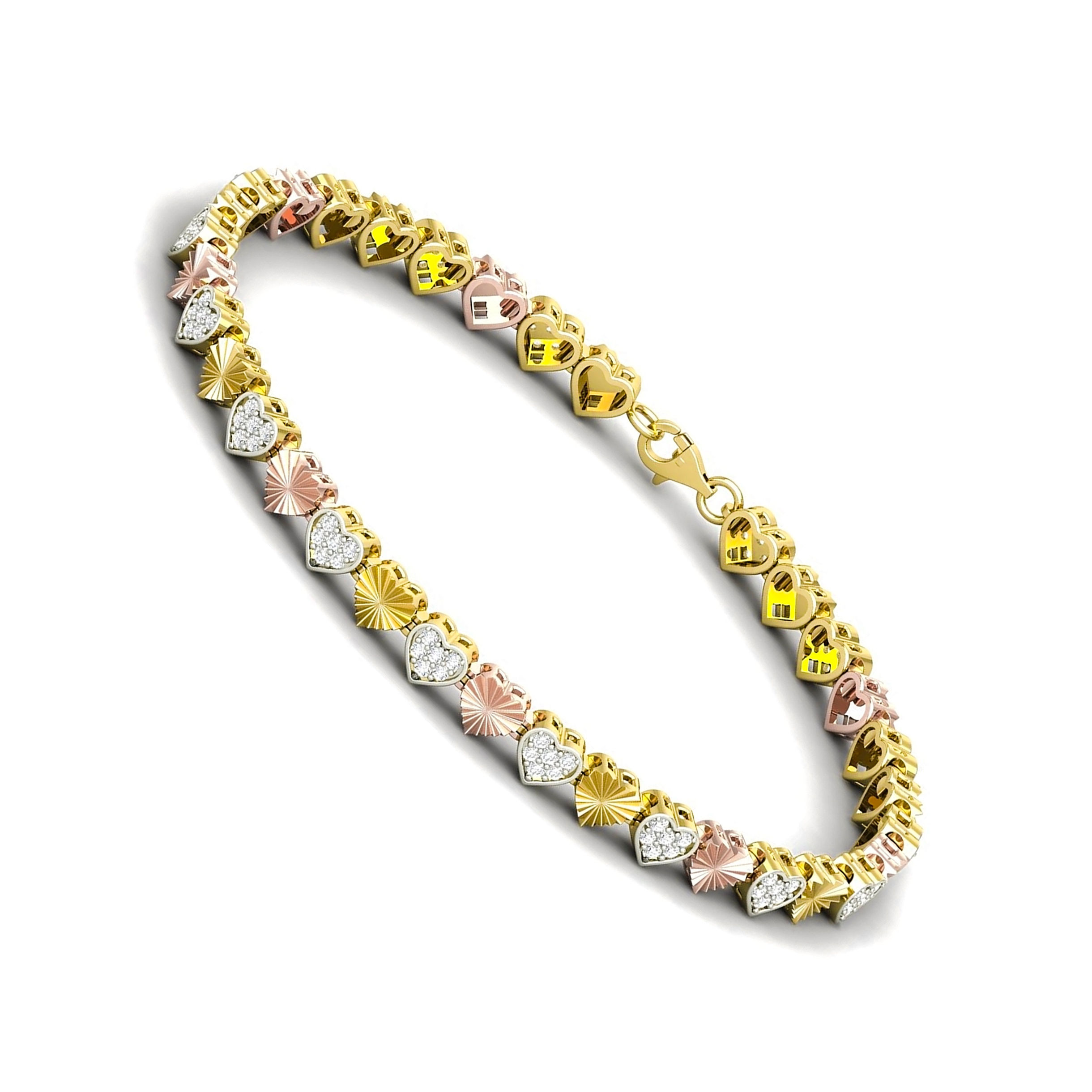 14K TRI COLOR HEART BRACELET