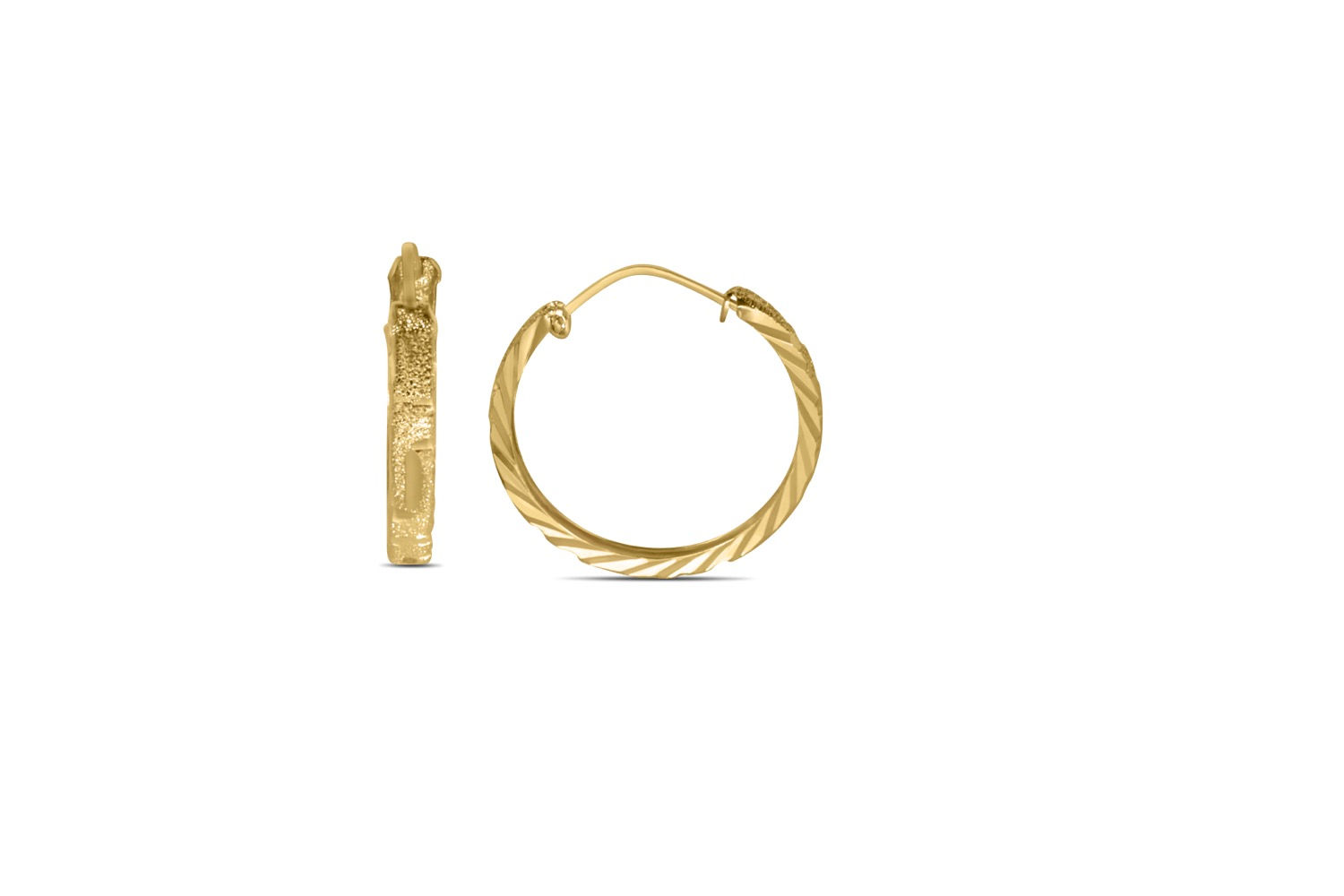 ITALIAN 14K YELLOW GOLD TEXTURED ROUND HOOP EARRINGS