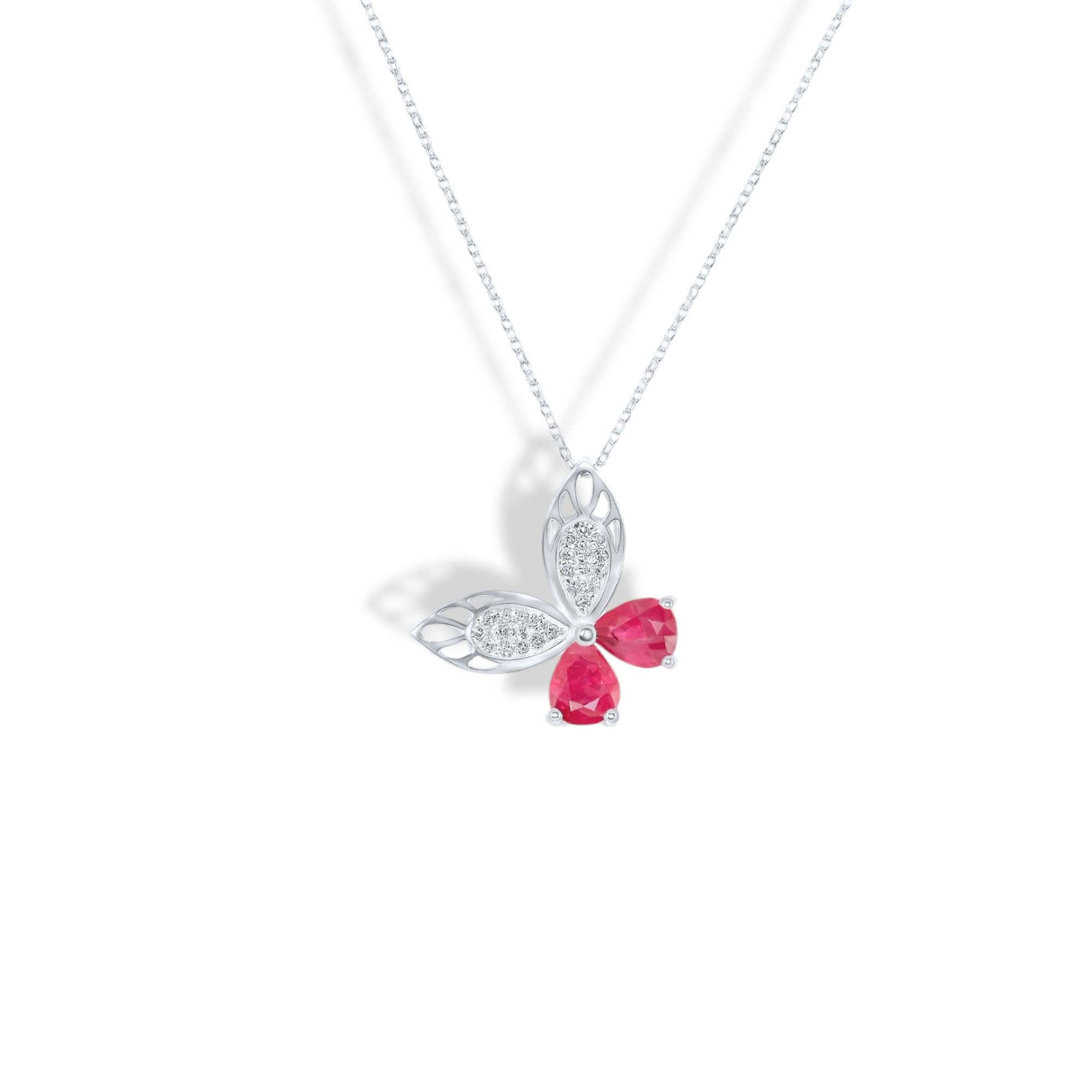 14K WHITE GOLD RUBY AND DIAMOND BUTTERFLY NECKLACE