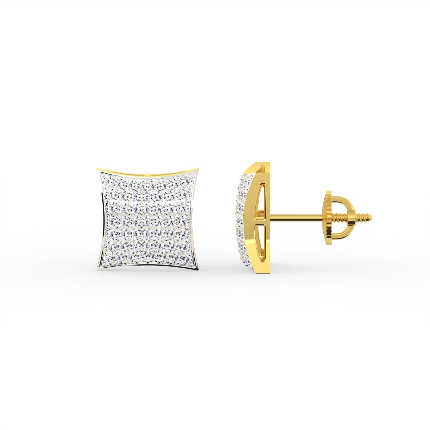.25 CTW DIAMOND CLUSTER SQUARE 10K YELLOW GOLD STUD EARRINGS