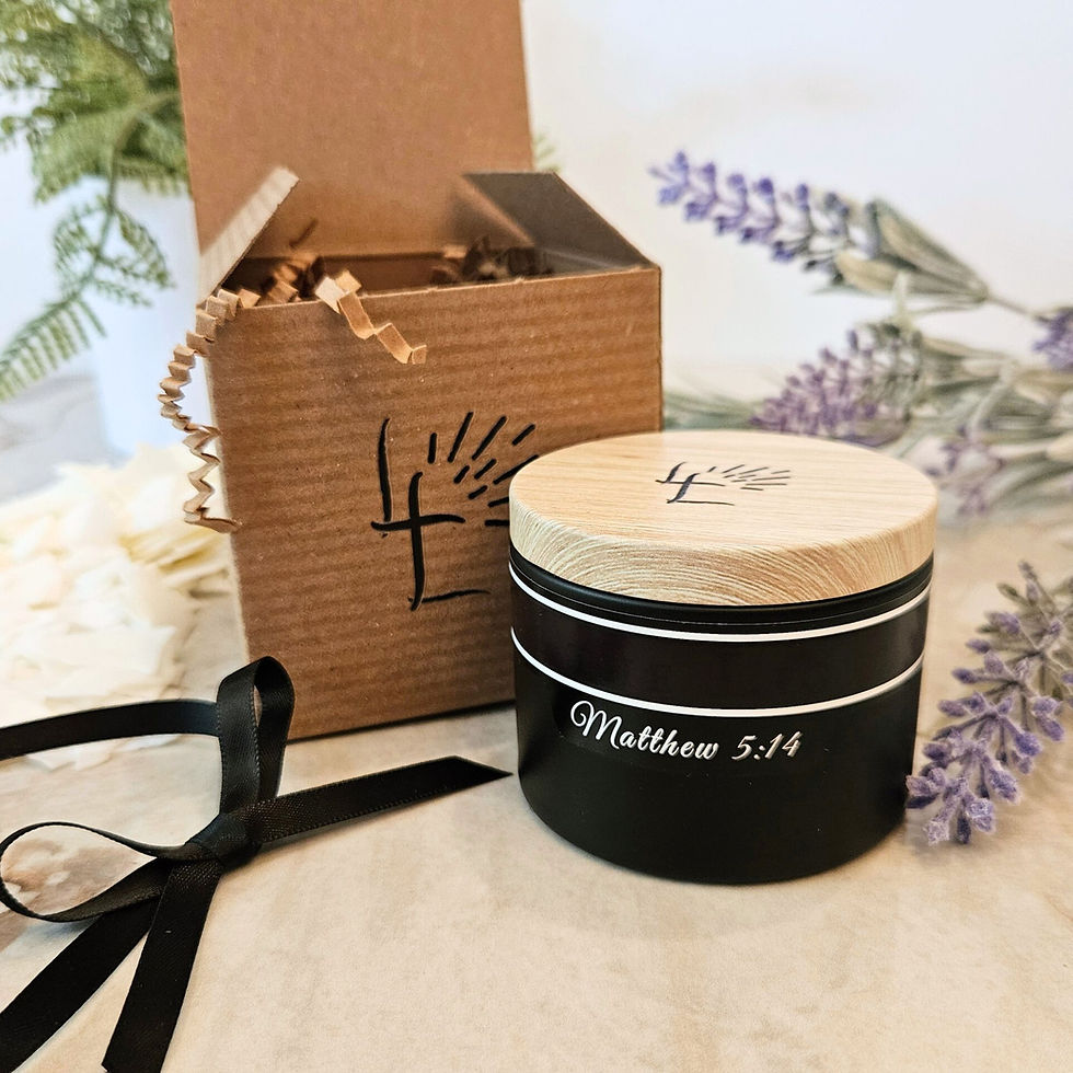Thumbnail: Scented Candle Tin Shown with Gift Box and Ribbon
