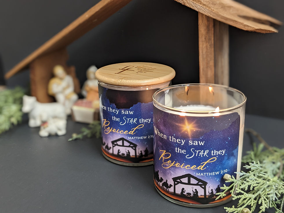Thumbnail: Two Nativity Christmas Gift Candles with One Lit to Reveal the Hidden Star of Bethlehem