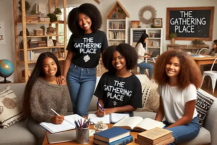 DALL·E 2024-07-11 22.59.58 - Four black teenage girls studying and smiling in a cozy livin