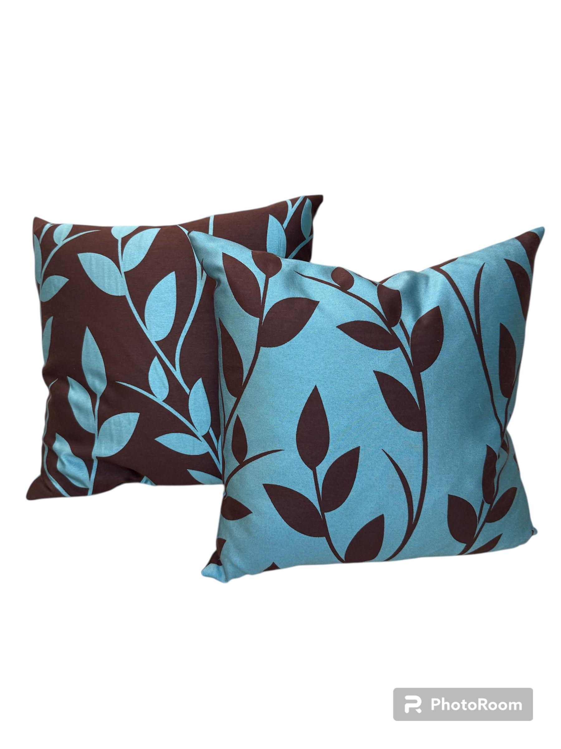 Handmade Pair of Decorative Cushions Blue and Brown Pillow