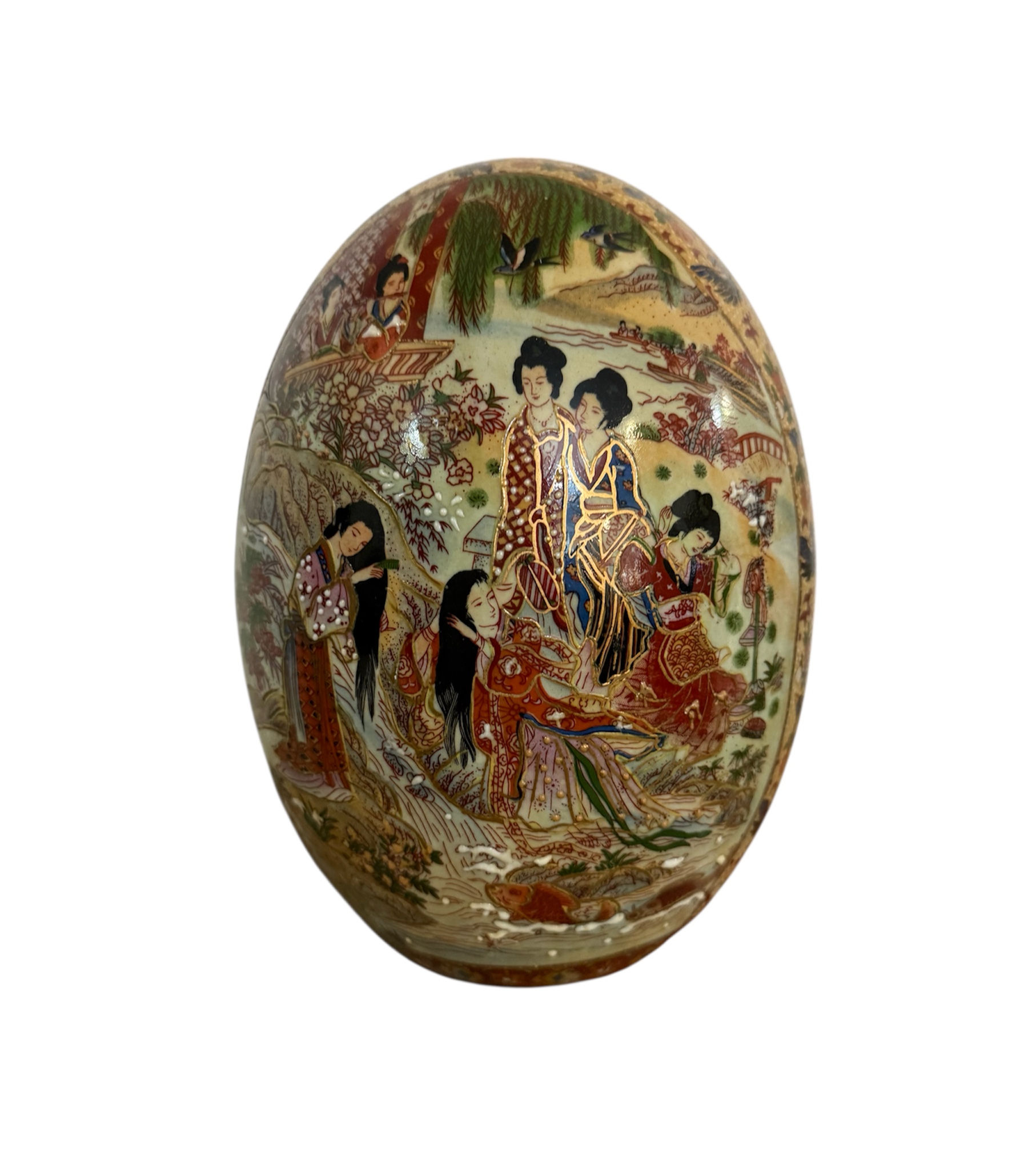 Japanese Satsuma-Style Decorative Ceramic Egg – Geisha Garden Scene
