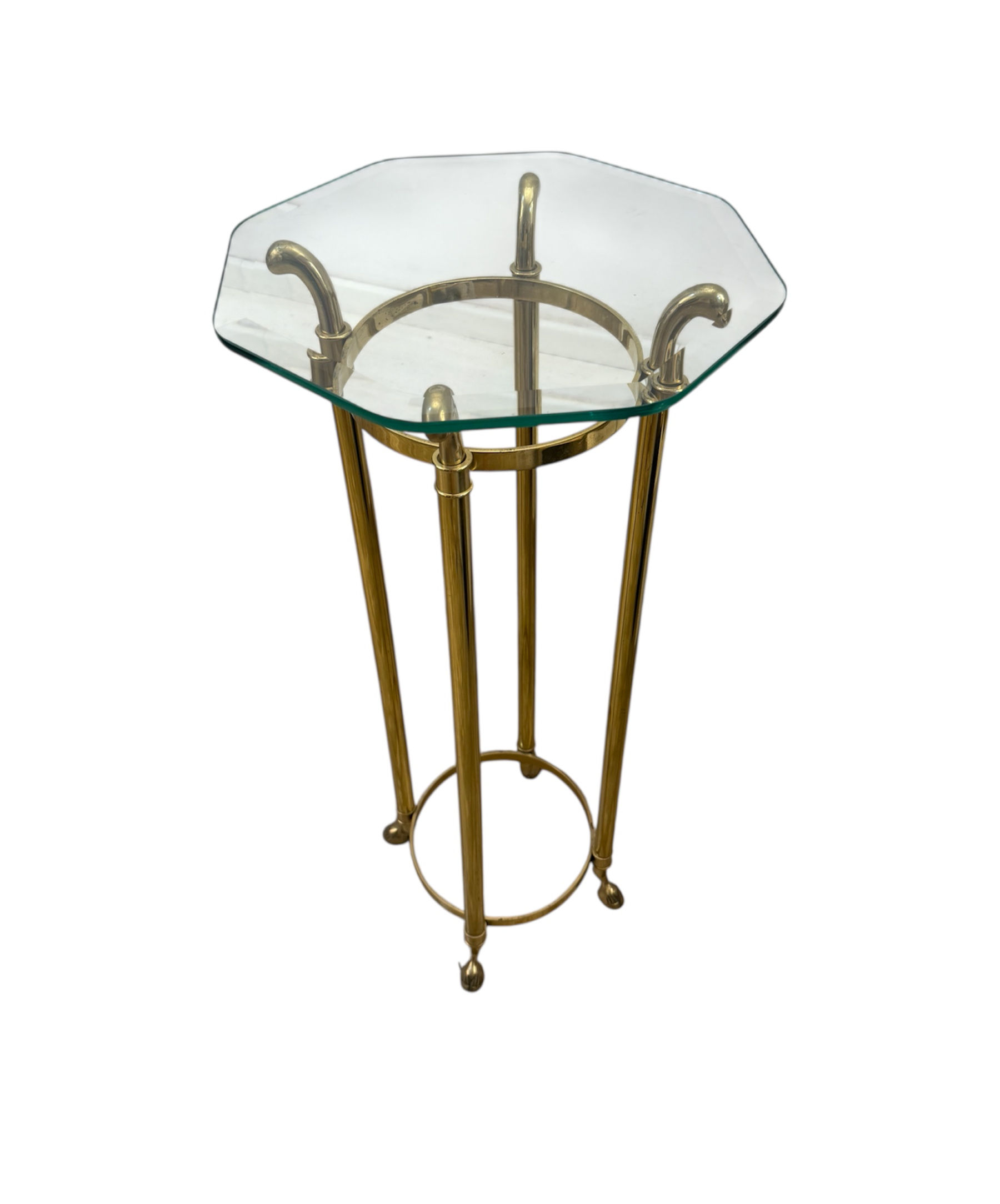 Brass and Glass Octagonal Pedestal Table