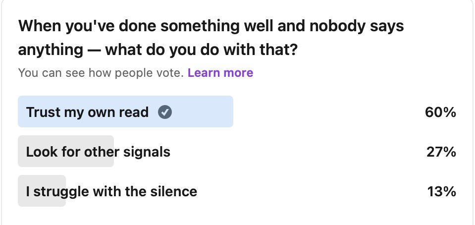 Poll: When you've done something well and nobody says anything — what do you do with that? 