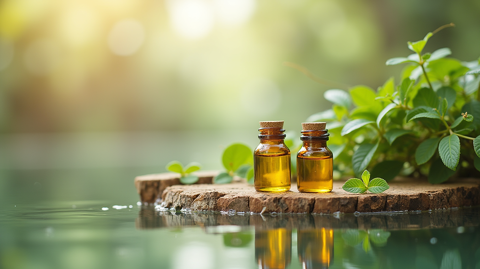 Vue en plongée d'un assortiment de plantes médicinales et huiles essentielles