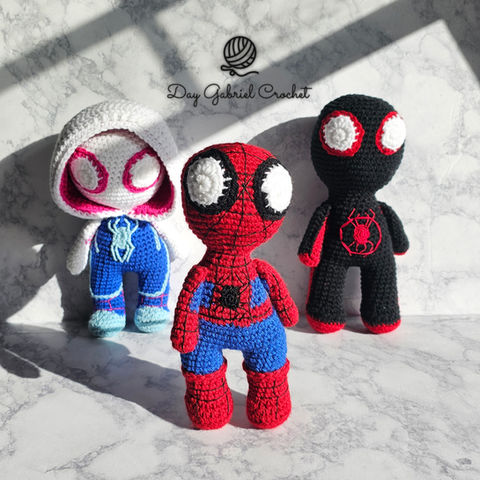 Swinging into custom orders with this trio! 🕷️✨ Spider-Man, Ghost Spider, and Spin brought to life in yarn.