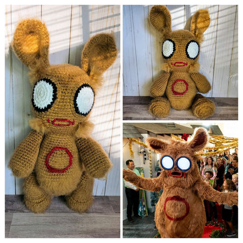 Cute with a creepy twist! 👁️✨ Loved bringing Pooka from the Hulu horror film to crochet life.
