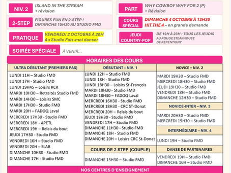 Programme du 28 septembre au 4 octobre 2026