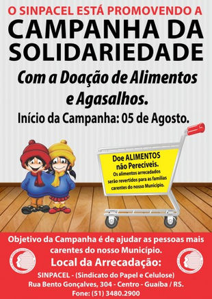 Campanha da Solidariedade no SINPACEL-RS.
