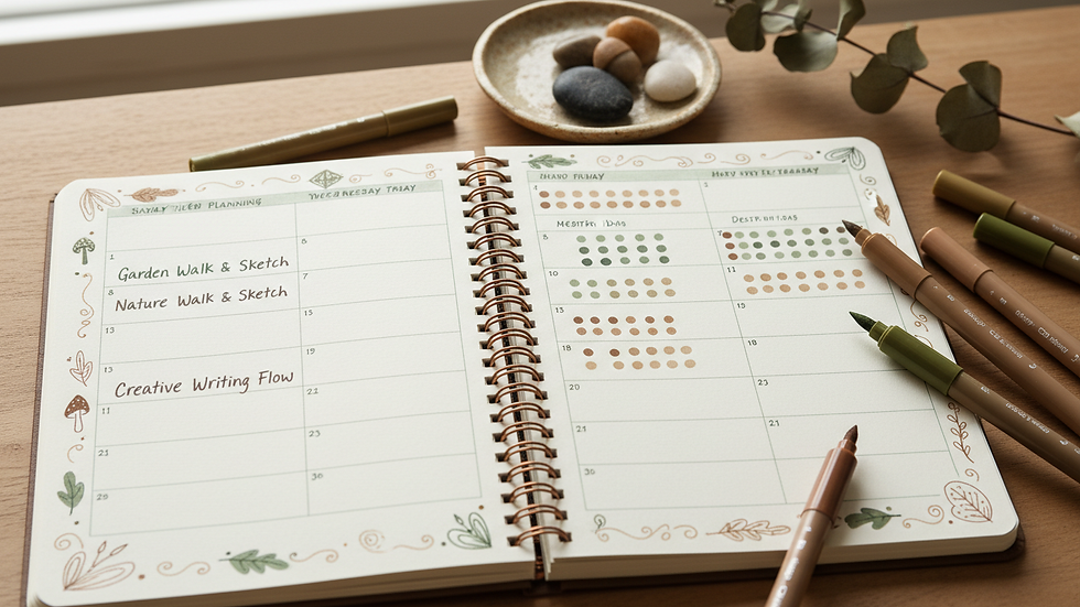 Close-up view of a planner with handwritten notes and colorful markers