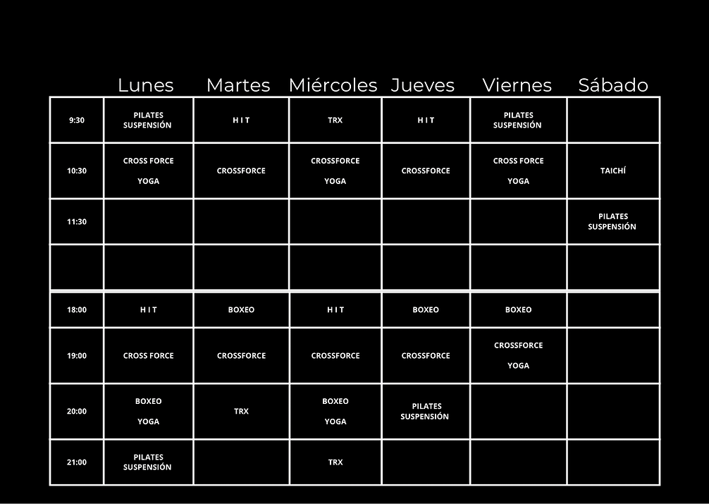 Documento A4 horario actividades gimnasio llamativo amarillo y negro.png
