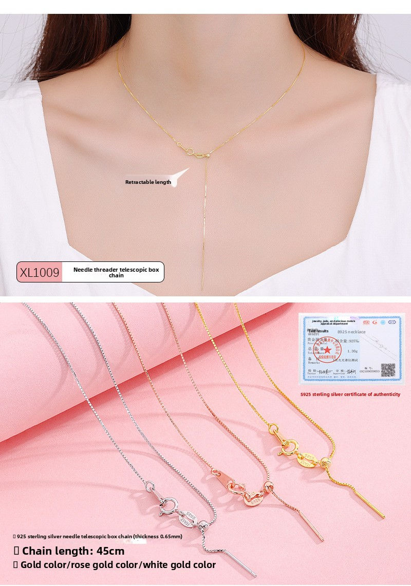 Thumbnail: S925 Sterling Silver Necklace for Women Without Pendant Plain Chain Single Chain