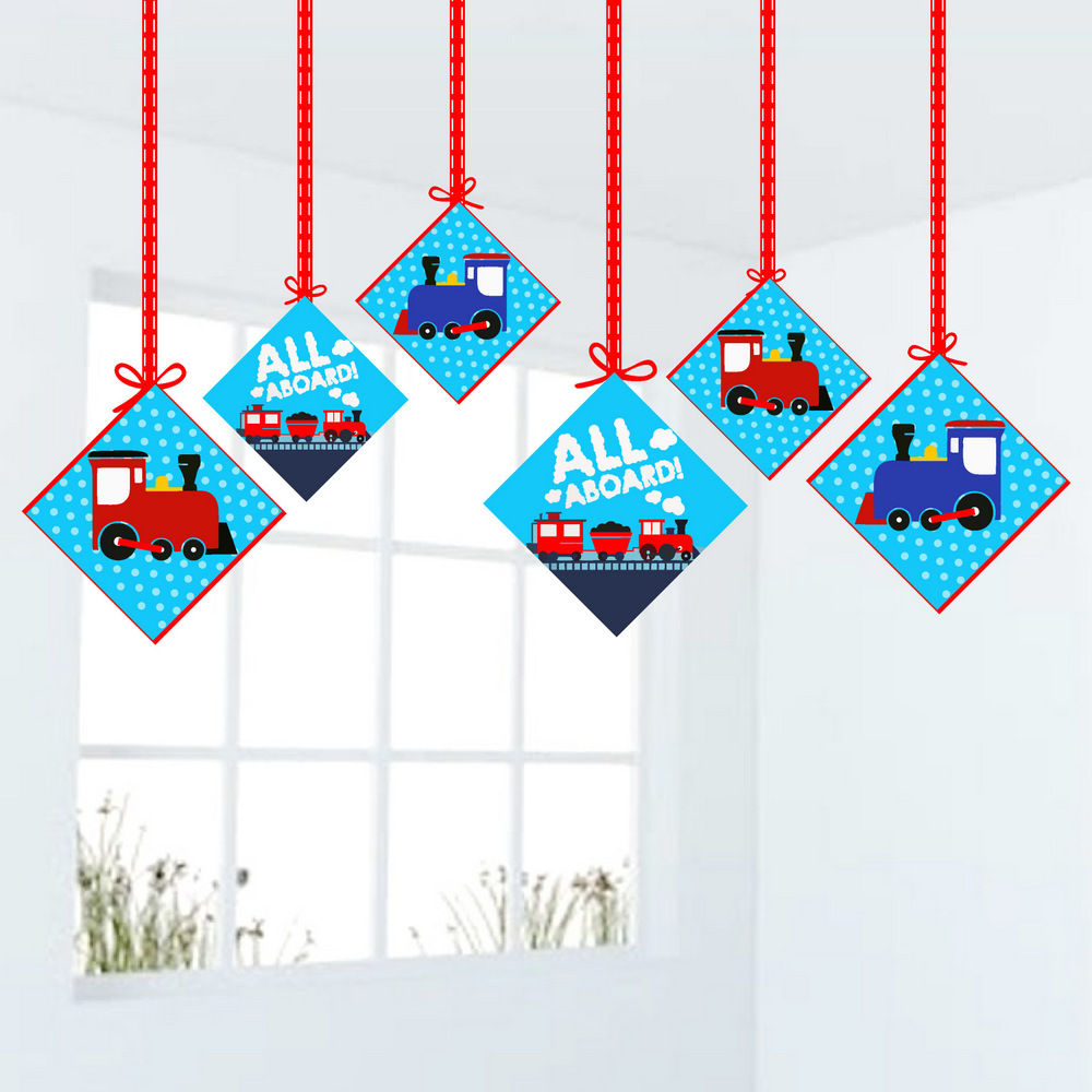 Train Theme Ceiling Hangings Birthday Cutout for Party - Pack of 12