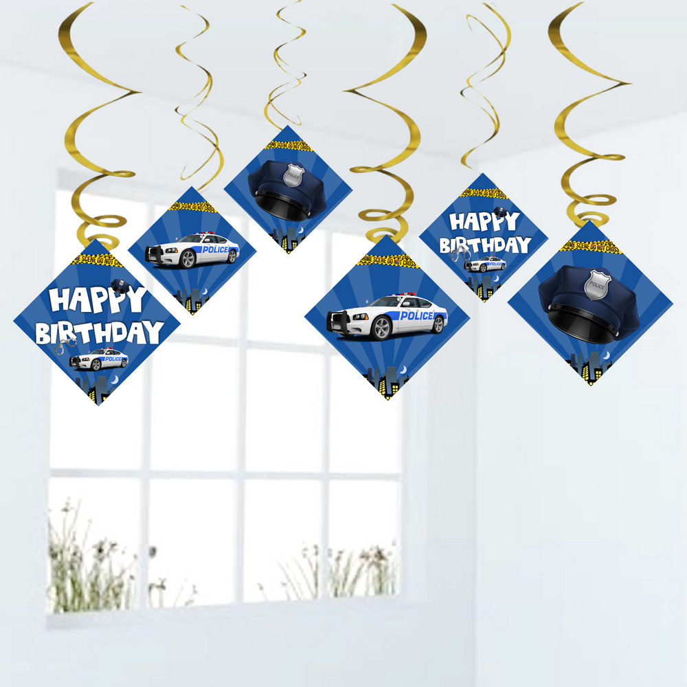 Police Theme Ceiling Swirls Hangings Birthday Cutout for Party - Pack of 6
